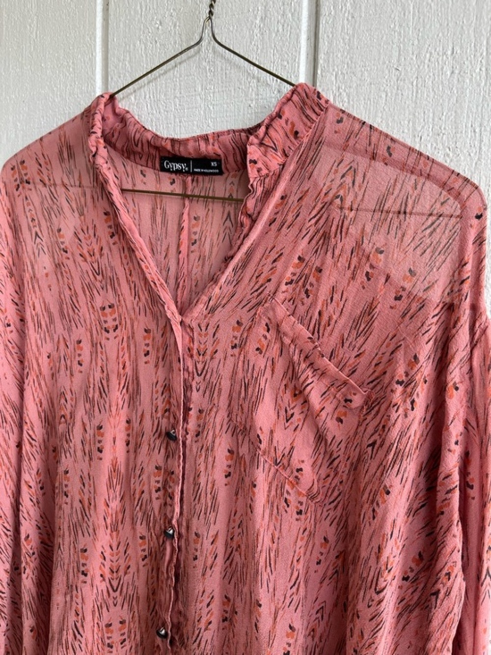 Gypsy 05 Silk Sheer Button Up Blouse Shoulder Cutouts Size‎ XS - Picture 2 of 8